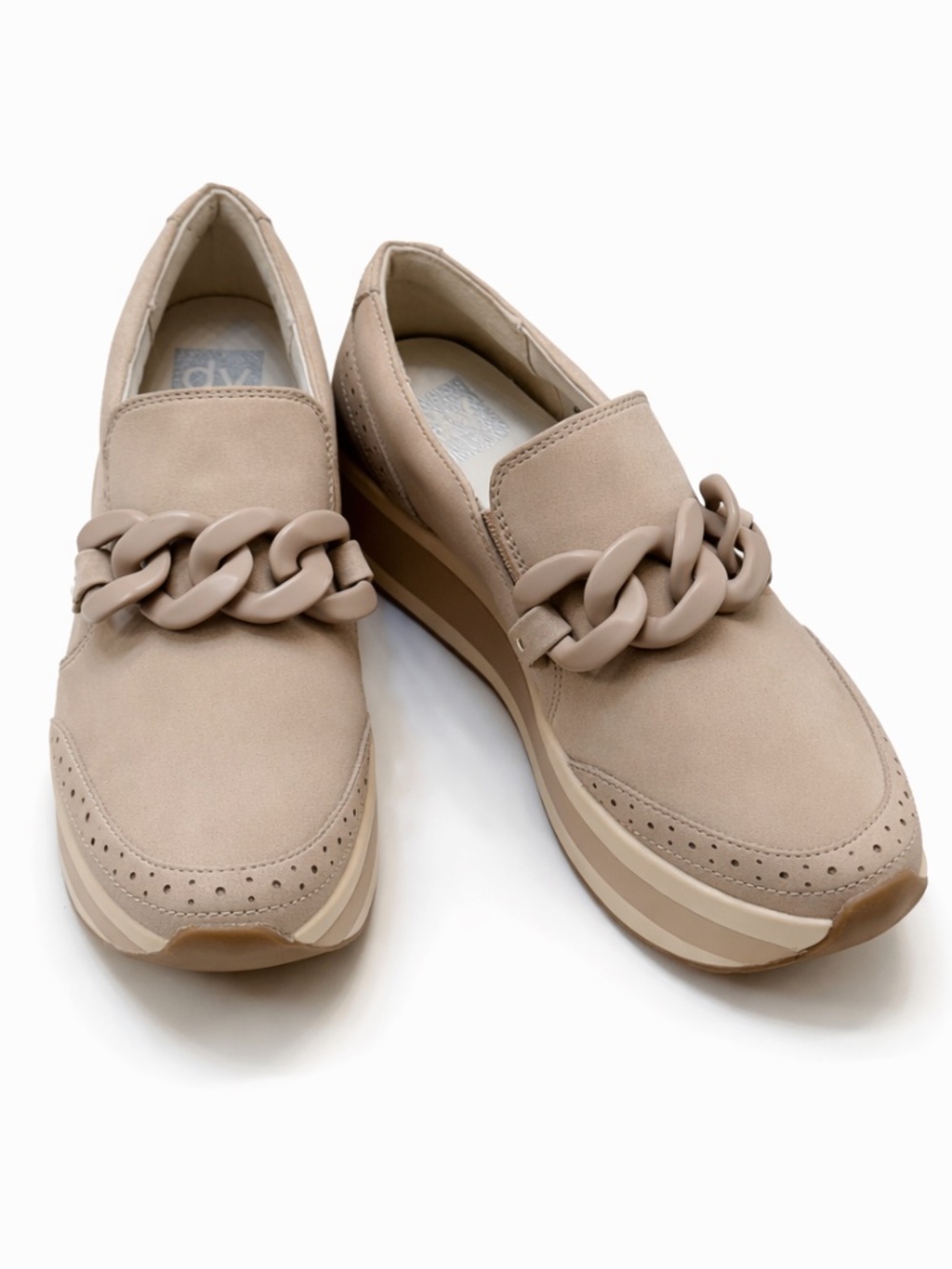 NWOT Dolce Vita Bozlee Platform Loafers Beige Chain Slip On Wedge S 7.5